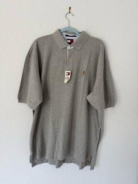 NWT TOMMY HILFIGER Polo Mesh Shirt Gray Short Sleeve Golf Pullover Vintage 2XL